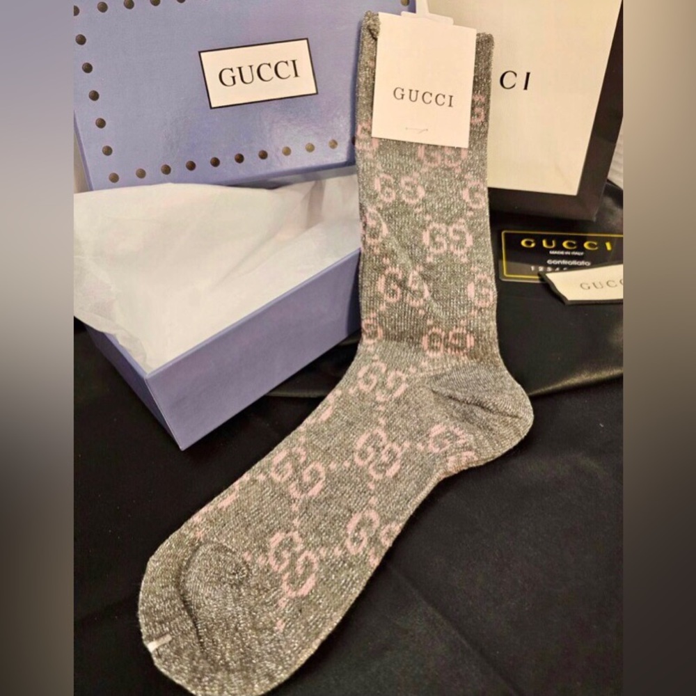 Grey & Pink Metallic Socks Med 5-9 NWT - Picture 8 of 10